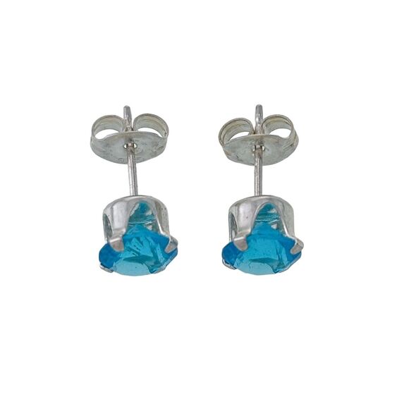 Vintage Sterling Silver 925 6mm Blue Crystal Stud Earrings - Picture 4 of 5